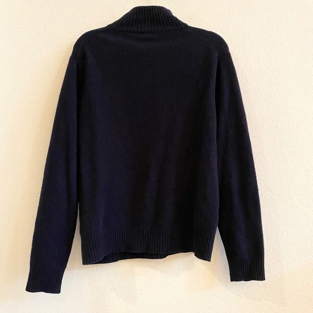 J Crew Mens Navy Blue Merino WoolQuarter‎ Zip Sweater L Long Sleeve Pullover